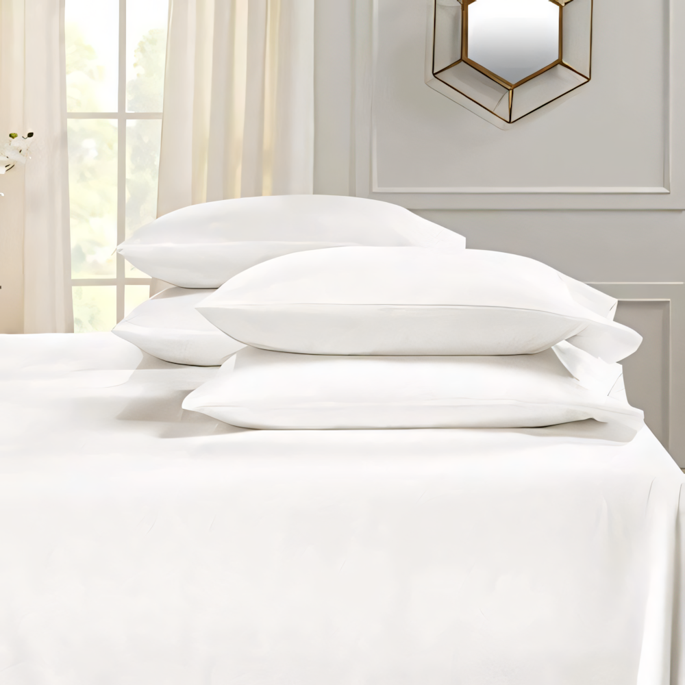 Percale 300 TC White Bedsheet with Pillow Cover