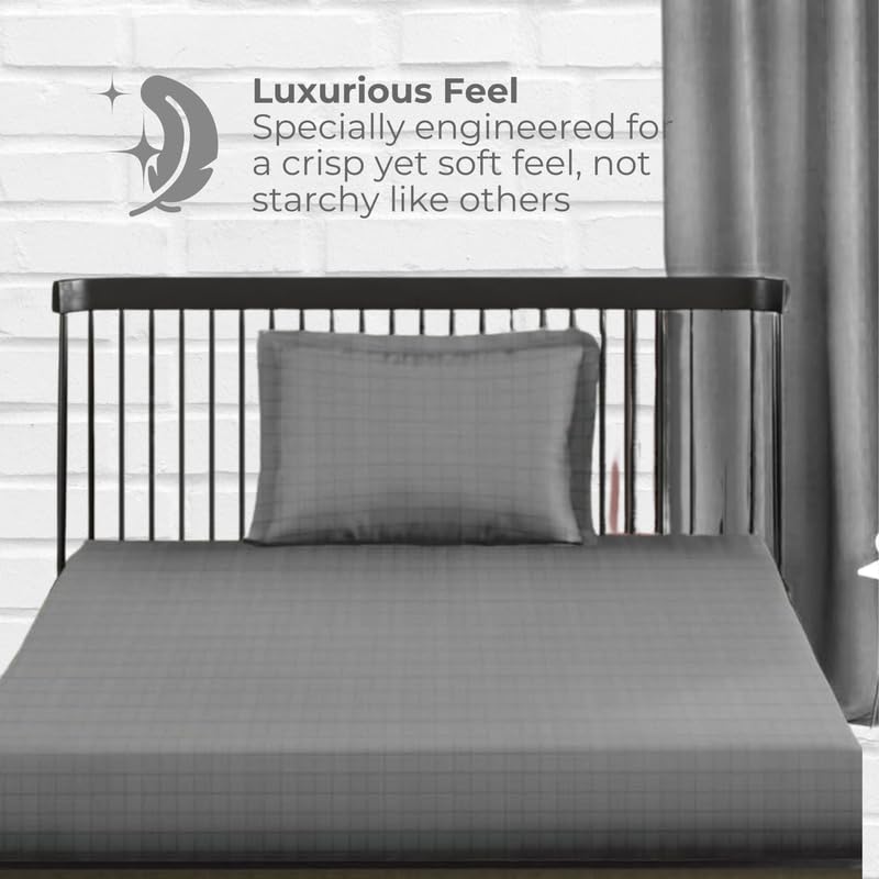 Dark Grey Window Checked Bedsheet with Pillow Cover