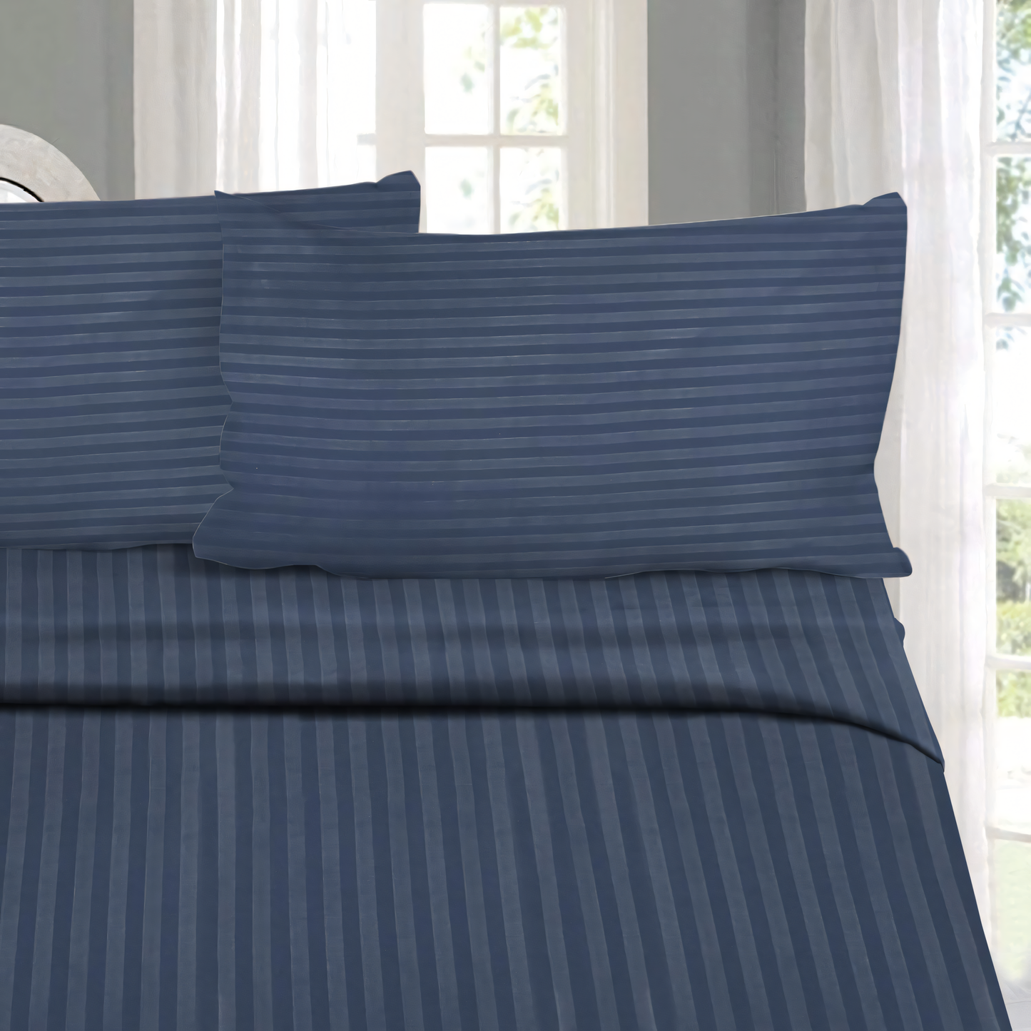 Mediterranean Blue Stripe design Bedsheet with Pillow Cover