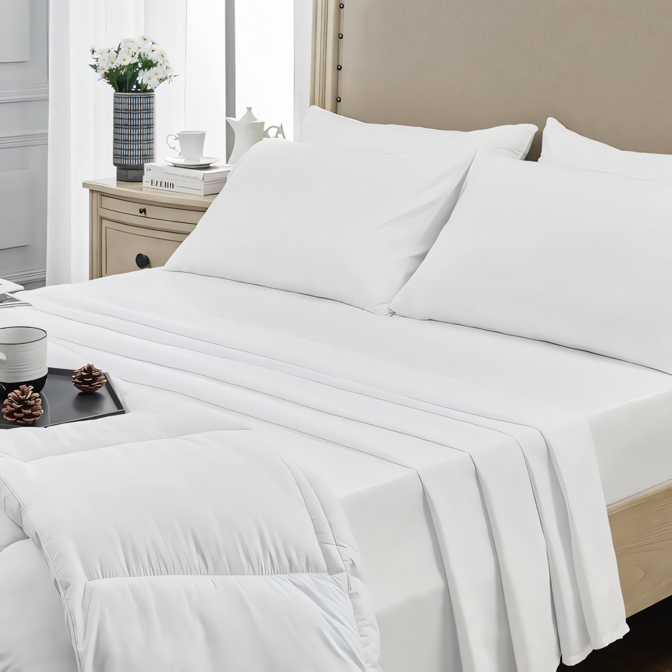 Percale 200 TC White Bedsheet with Pillow Cover