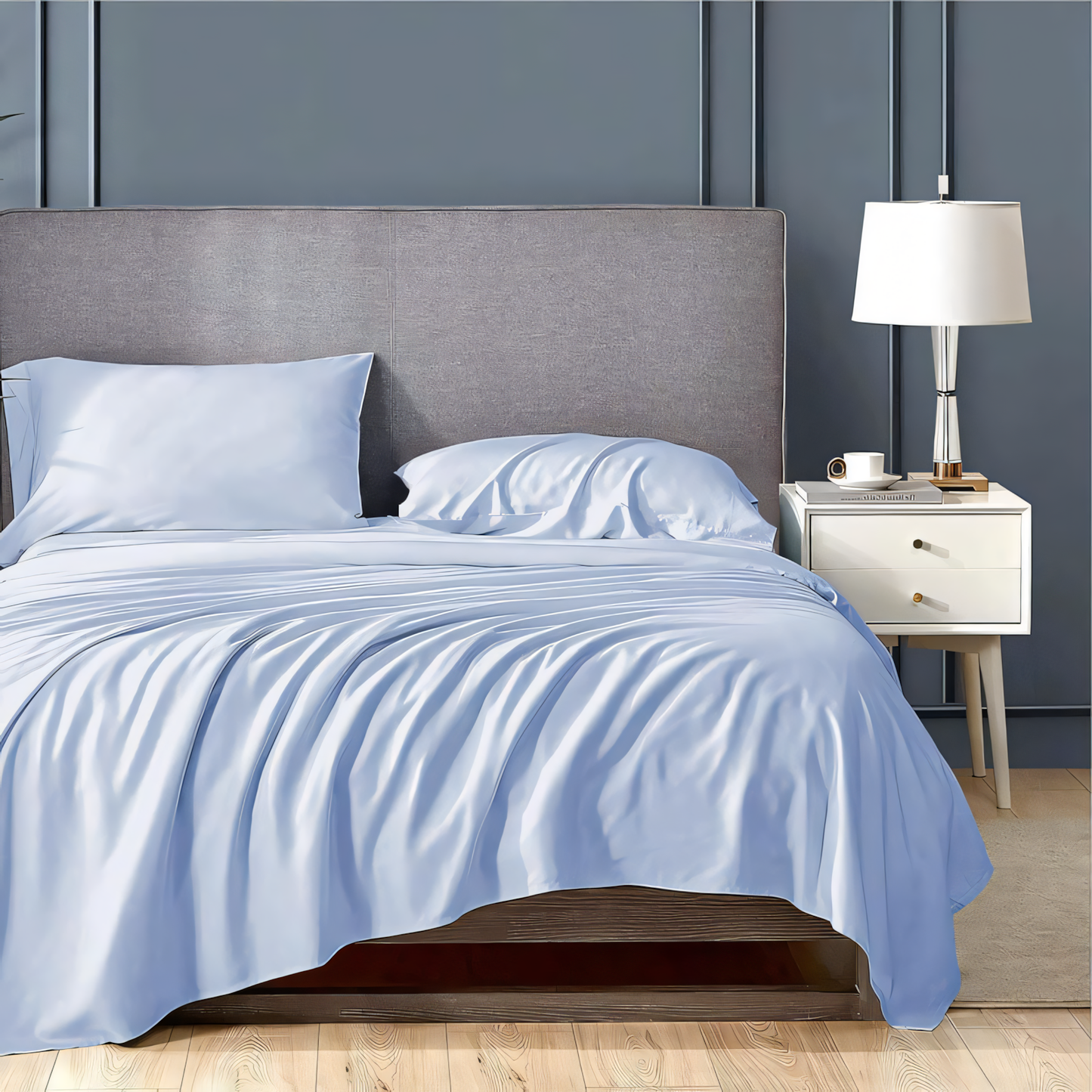 Sky Blue Plain Bedsheet with Pillow Cover
