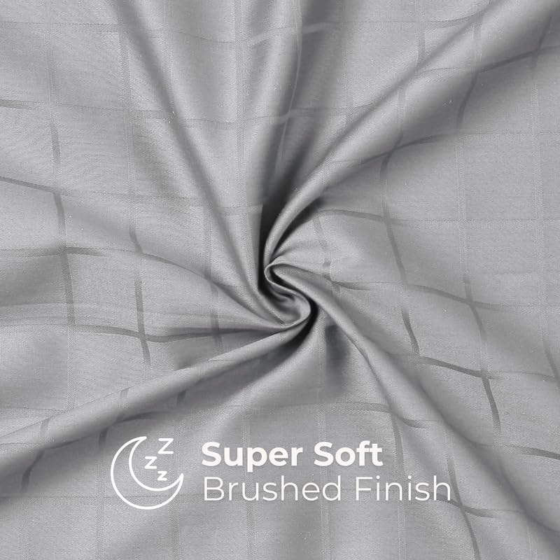 Dark Grey Window Checked Bedsheet with Pillow Cover