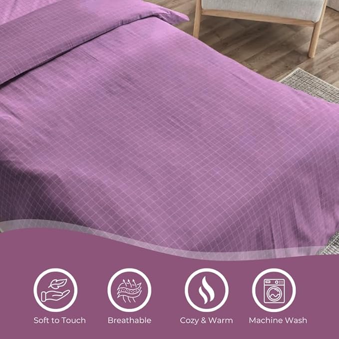 Plum Window Checked Bedsheet with Pillow Cover