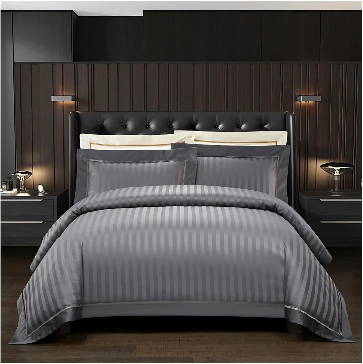 Dark Grey Stripe Design Bedsheet with Pillow Cover