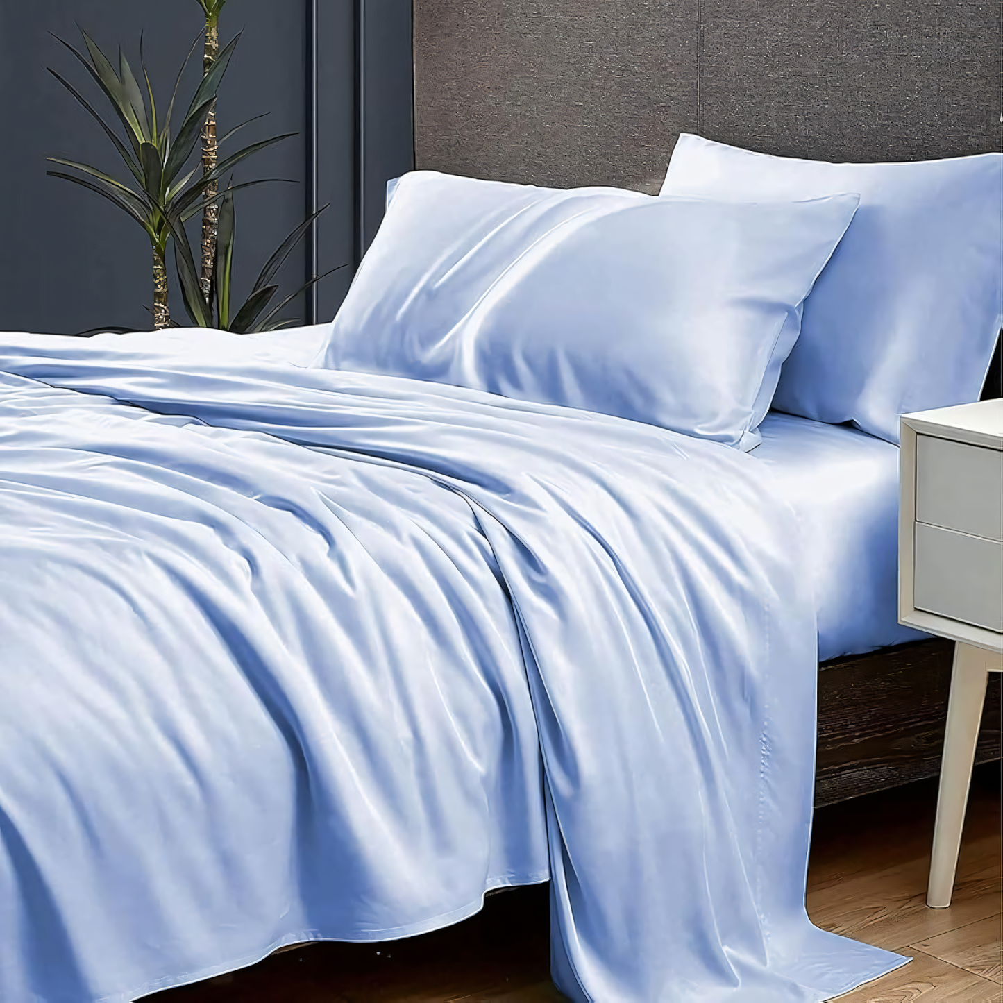 Sky Blue Plain Bedsheet with Pillow Cover