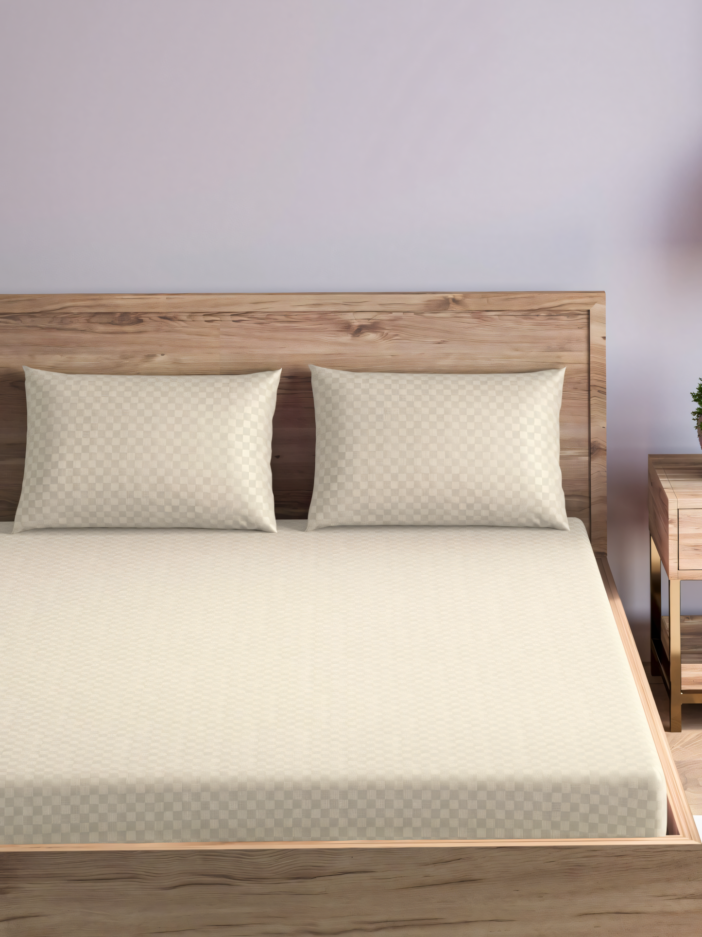 Pearl Dobby Checked Bedsheet with Pillow Cover