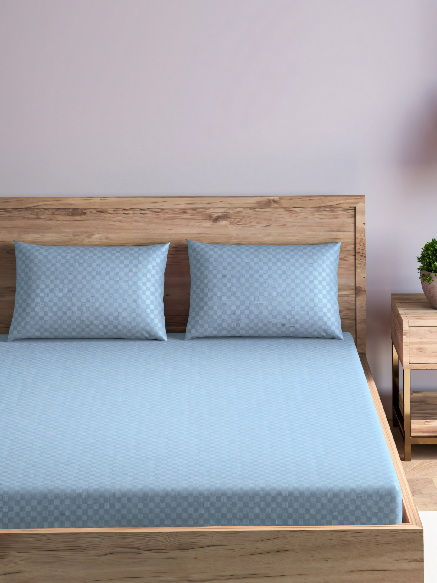 Slate Blue Dobby Checked Bedsheet with Pillow Cover