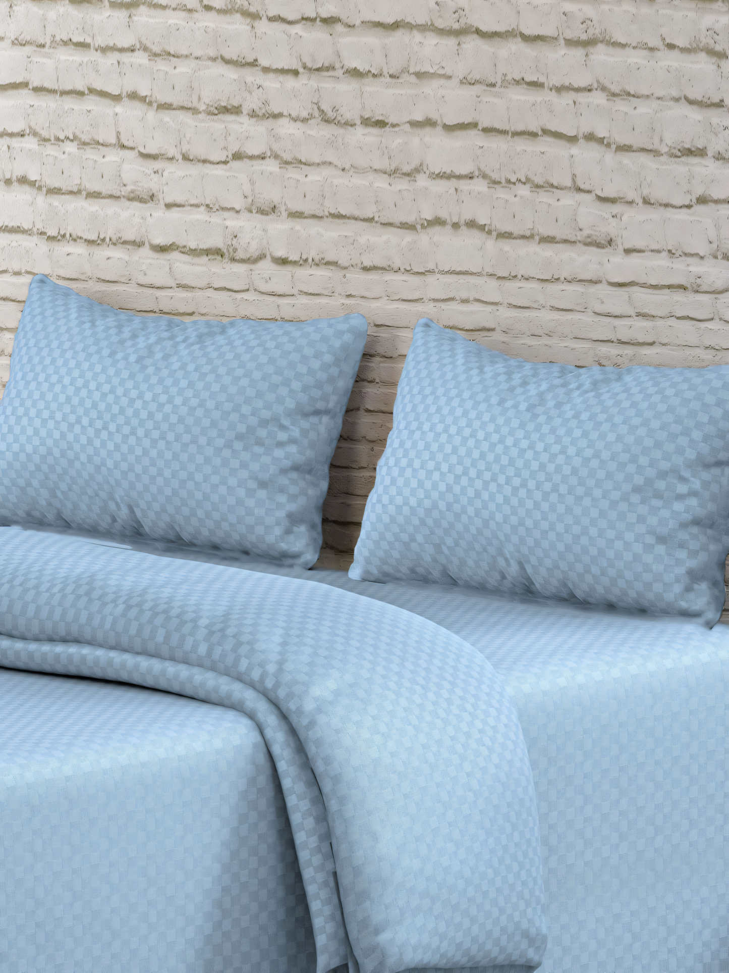 Slate Blue Dobby Checked Bedsheet with Pillow Cover