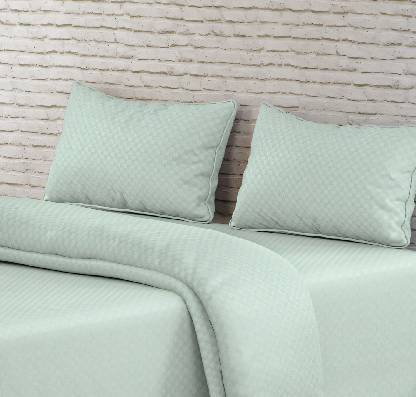 Tea Green Dobby Checked Bedsheet with Pillow Cover
