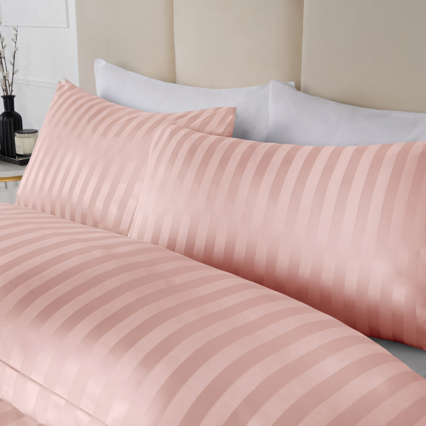 Apricot Stripe Design Bedsheet with Pillow Cover