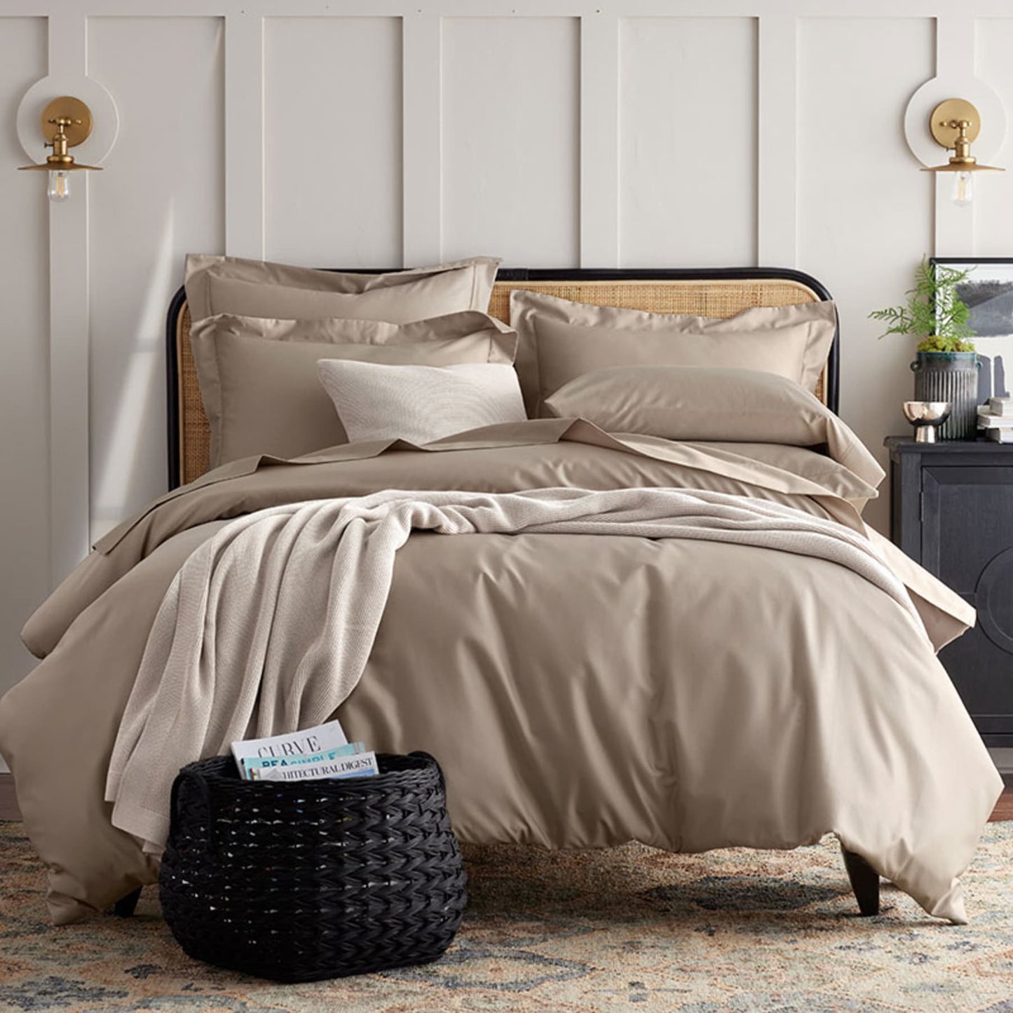 Beige Plain Bedsheet with Pillow Cover
