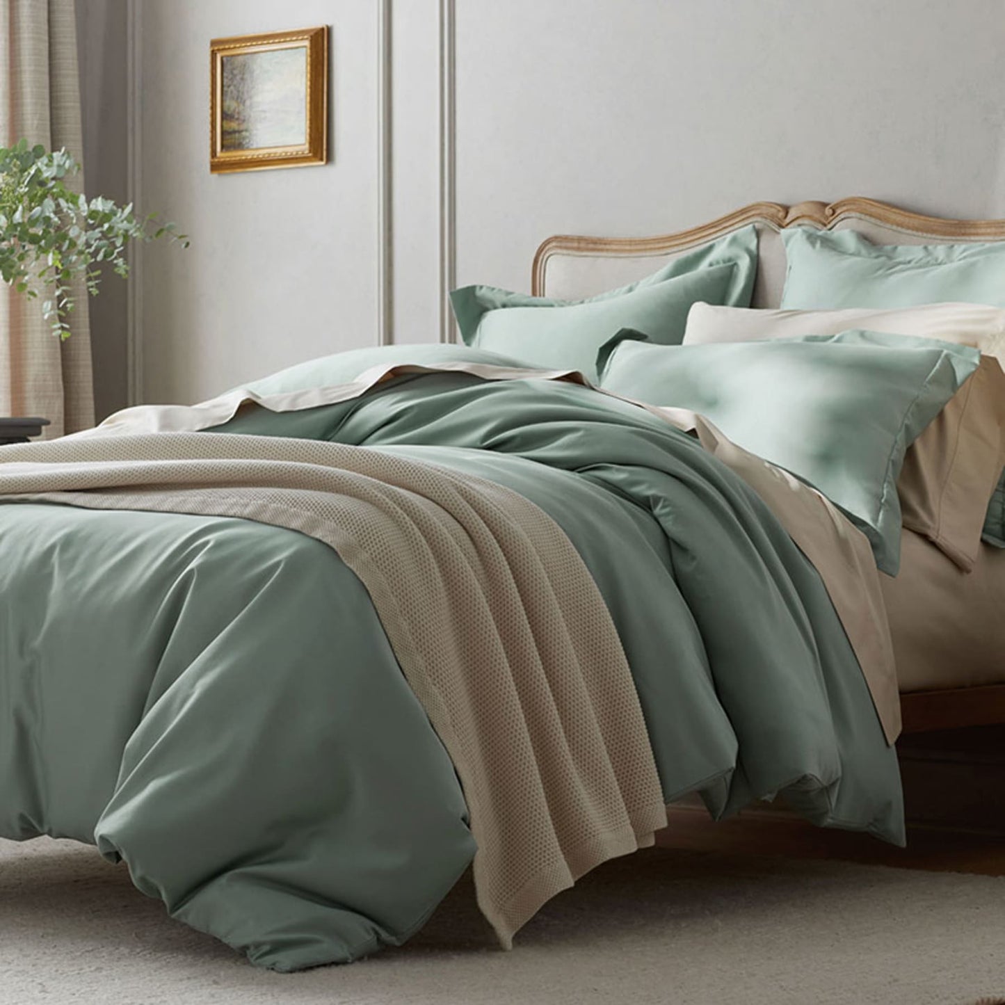 Tea Green Plain Bedsheet: with Pillow Cover