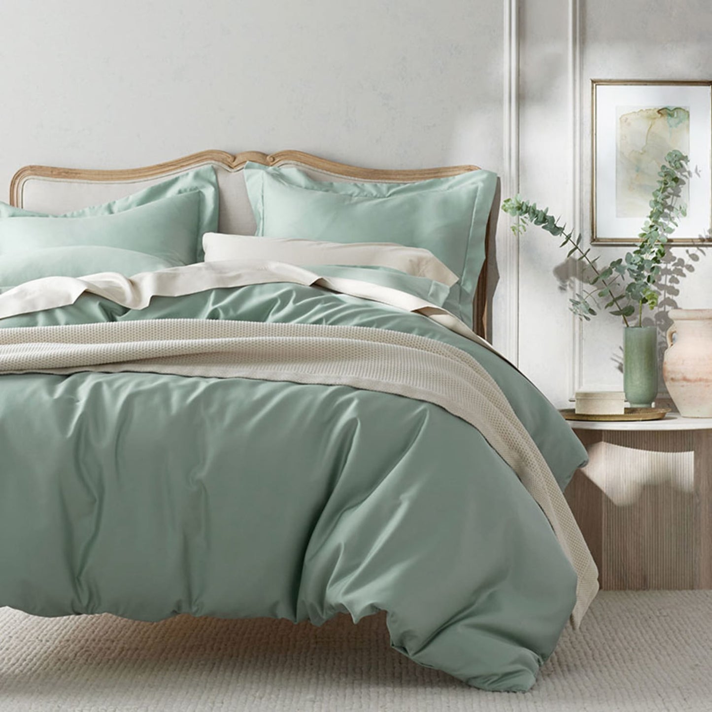 Tea Green Plain Bedsheet: with Pillow Cover