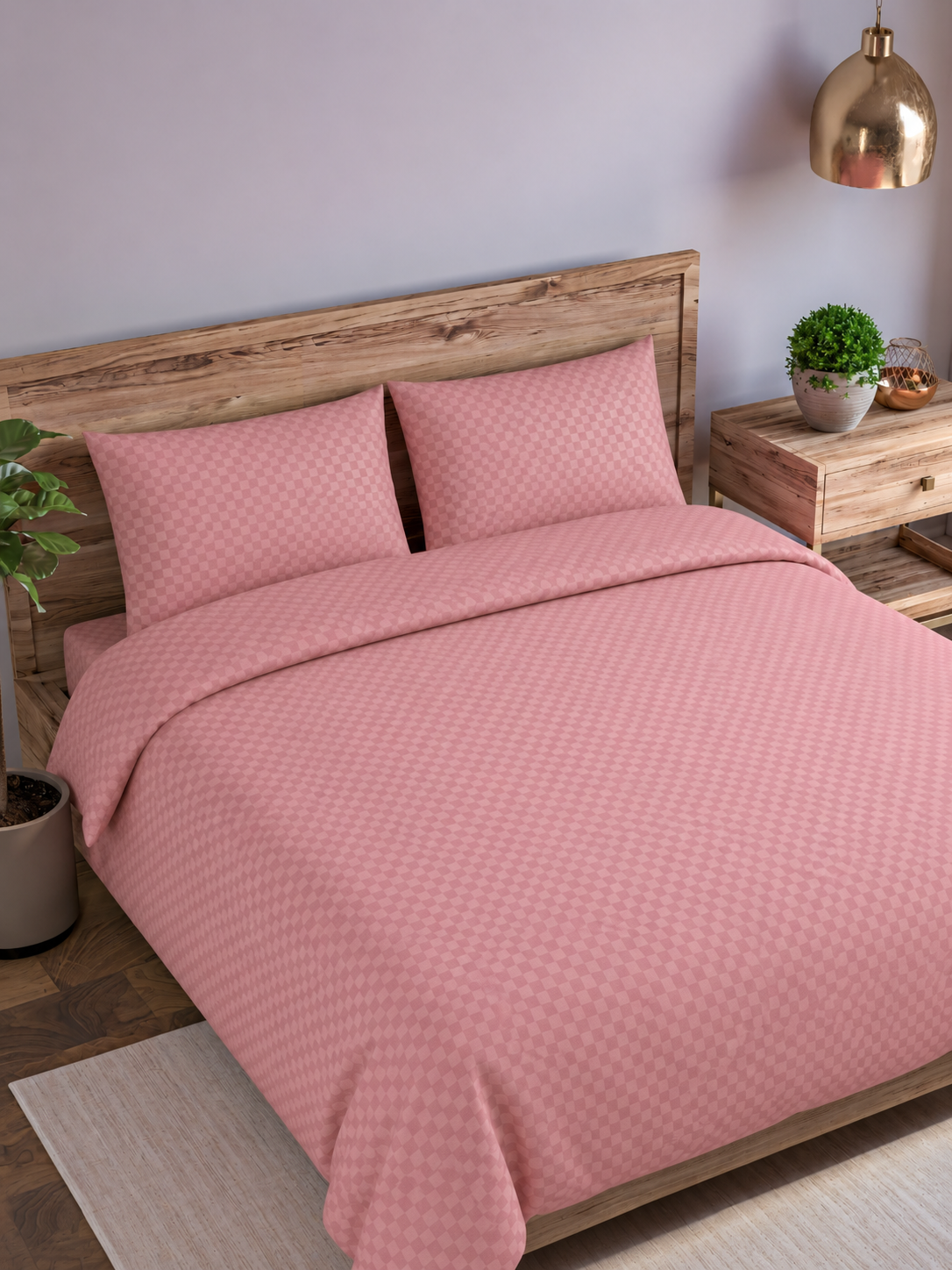 Dusty Rose Dobby Checked Duvet Cover