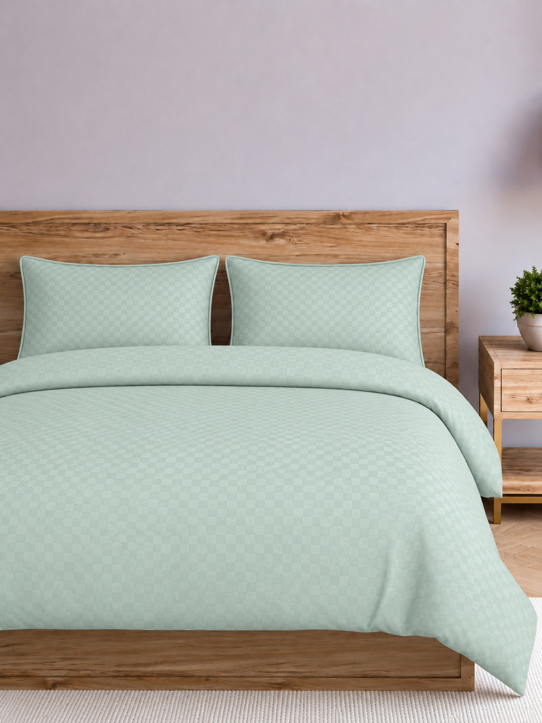 Tea Green Dobby Checked Duvet Cover