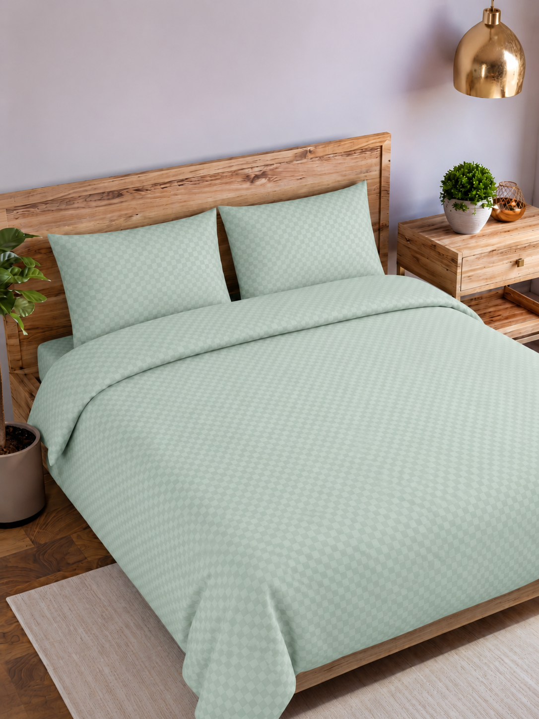 Tea Green Dobby Checked Duvet Cover