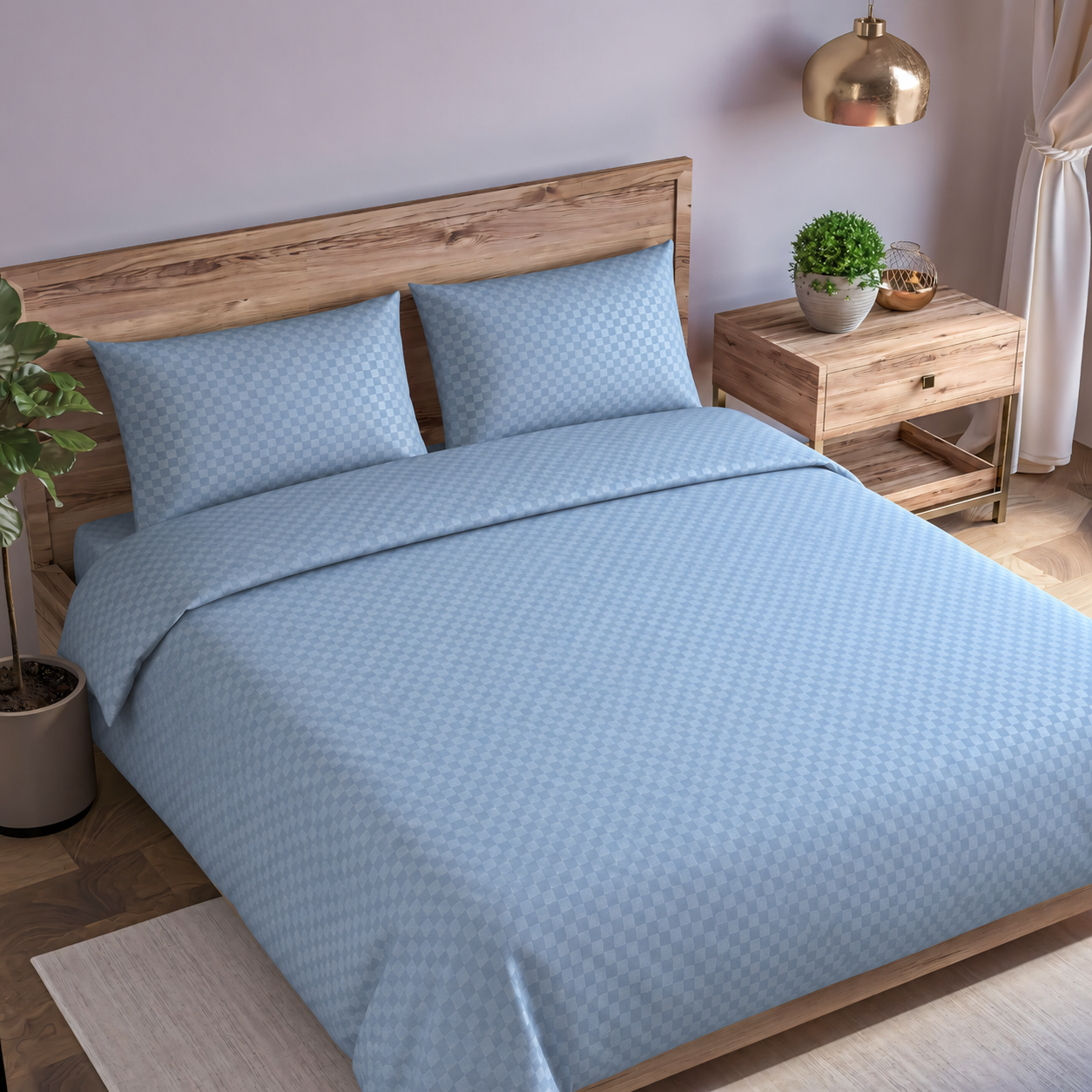 Slate Blue Dobby Checked Duvet Cover