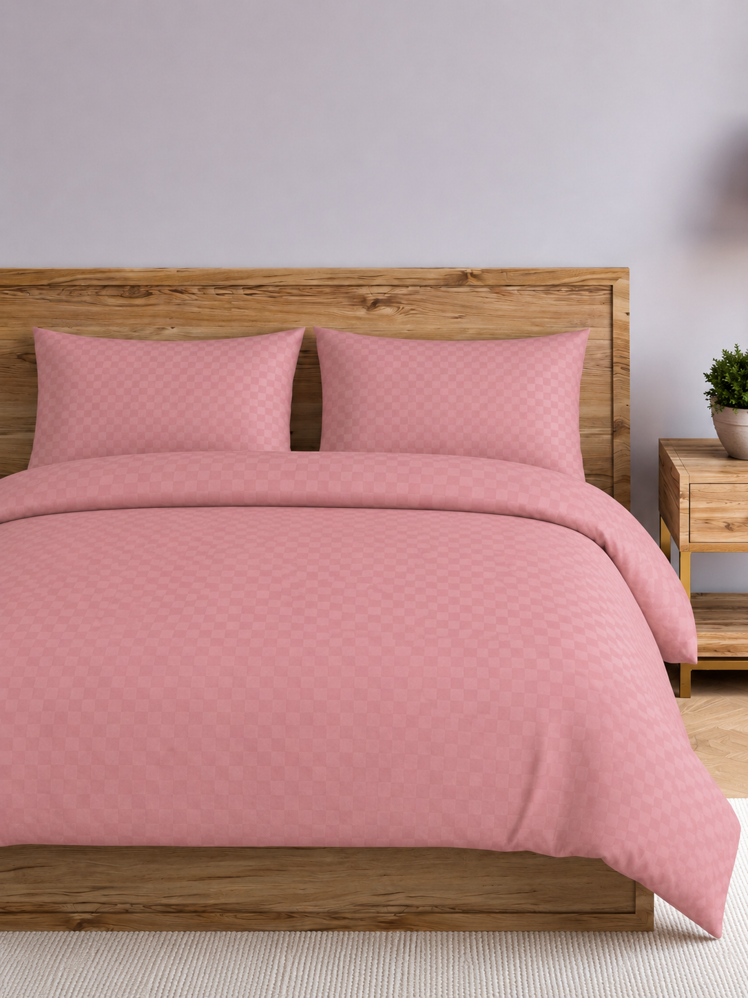 Dusty Rose Dobby Checked Duvet Cover