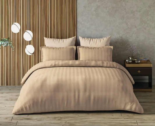 Mocha Stripe Design Bedsheet with Pillow Cover