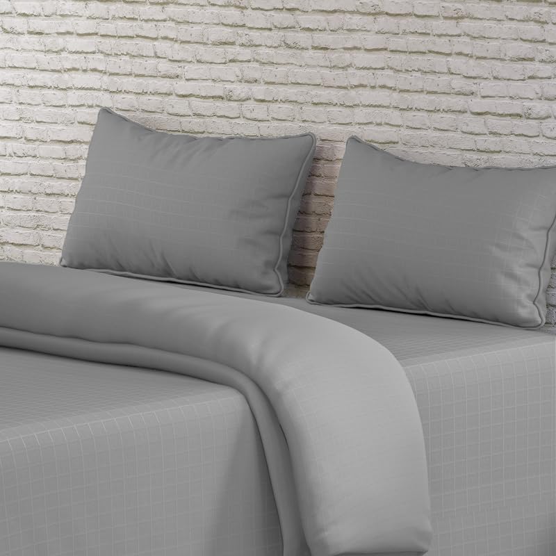 Dark Grey Window Checked Bedsheet with Pillow Cover