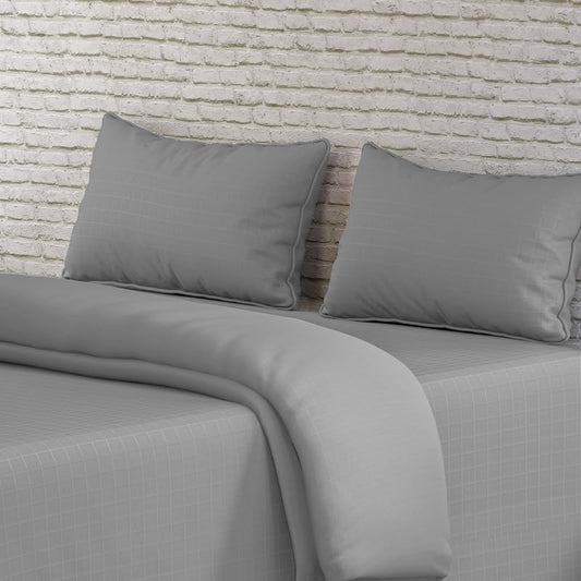 Dark Grey Window Checked Bedsheet with Pillow Cover
