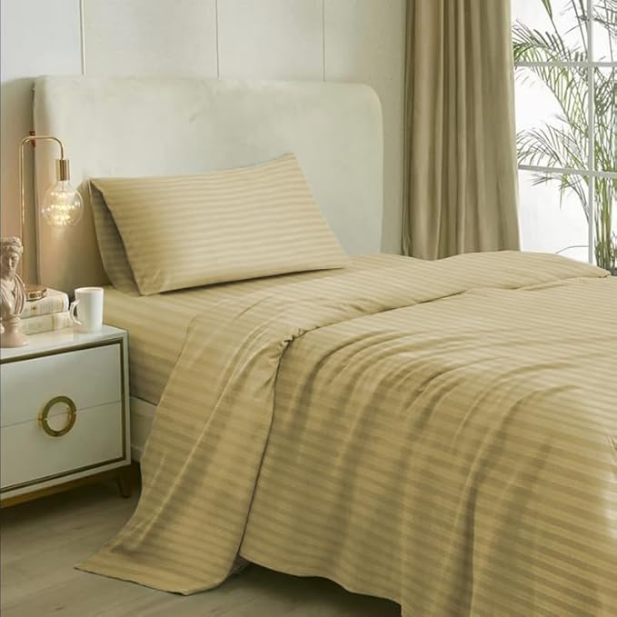 Beige Stripe Design Bedsheet with Pillow Cover