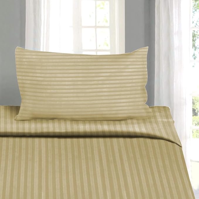 Beige Stripe Design Bedsheet with Pillow Cover