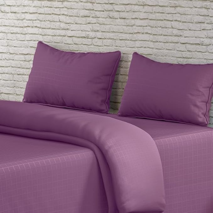 Plum Window Checked Bedsheet with Pillow Cover
