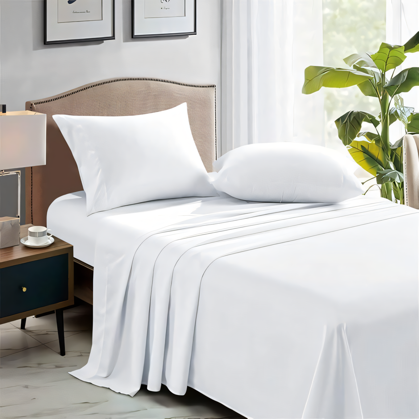 Percale 200 TC White Bedsheet with Pillow Cover