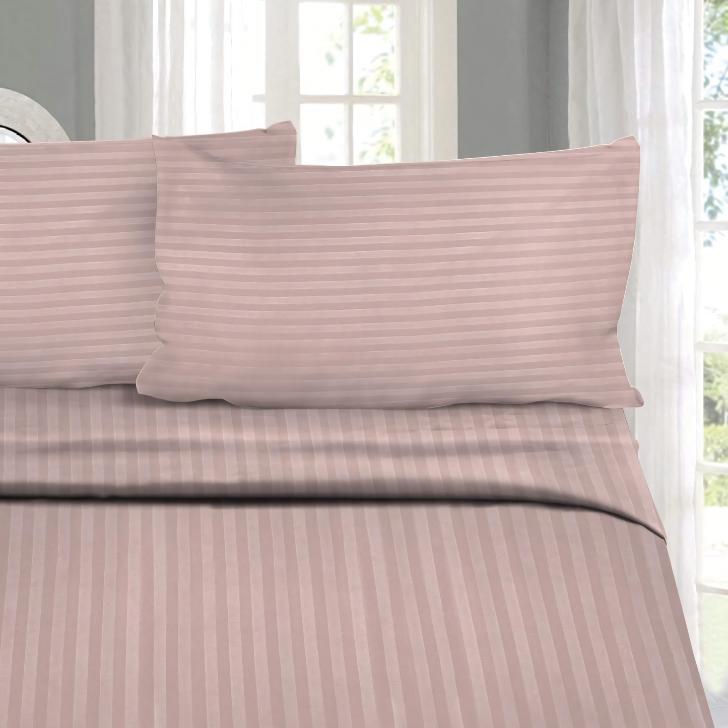 Cameo Rose Stripe Design Bedsheet with Pillow Cover