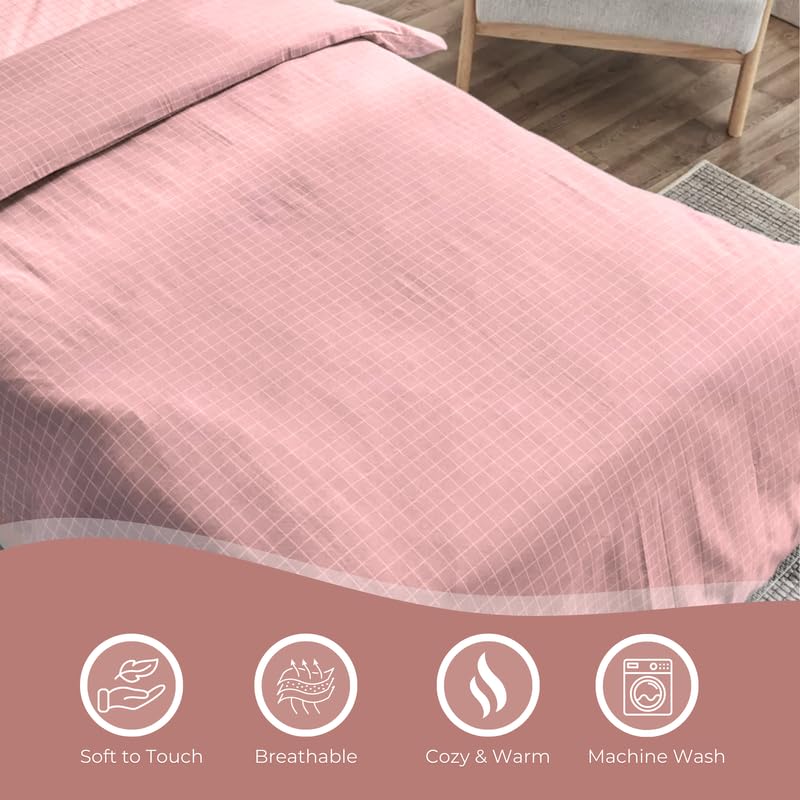 Dusty Rose Window Checked Bedsheet with Pillow Cover