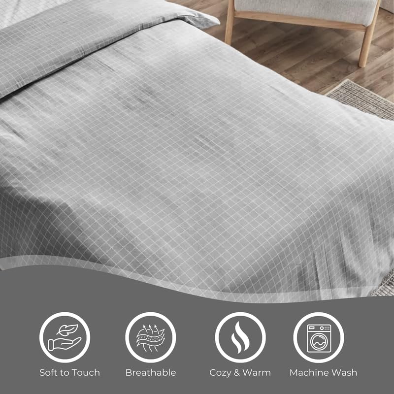Dark Grey Window Checked Bedsheet with Pillow Cover
