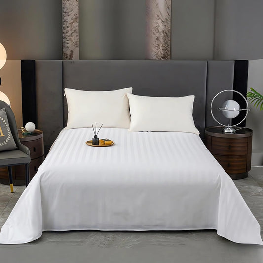 Satin Stripe 300TC White Bedsheet with Pillow Cover