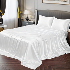 Satin Plain 400 TC White Bedsheet with Pillow Cover