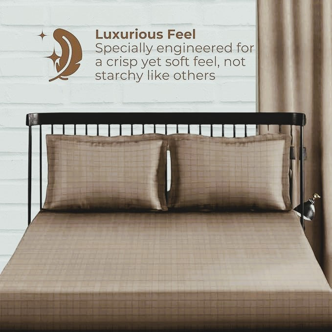 Mocha Window Checked Bedsheet with Pillow Cover