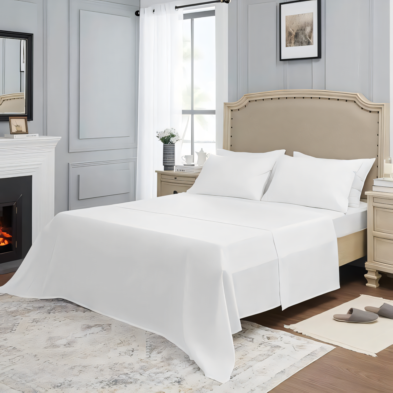 Percale 200 TC White Bedsheet with Pillow Cover