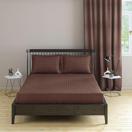 Coffee Stripe Design Bedsheet with Pillow Cover