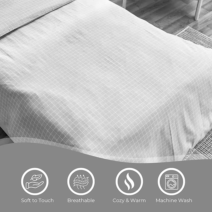 Ivory Window Checked Bedsheet with Pillow Cover
