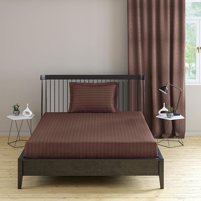 Coffee Stripe Design Bedsheet with Pillow Cover
