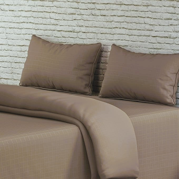 Mocha Window Checked Bedsheet with Pillow Cover