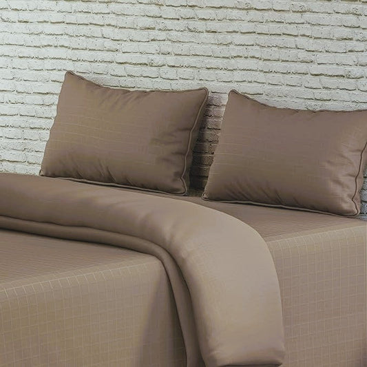 Mocha Window Checked Bedsheet with Pillow Cover
