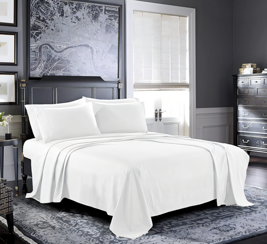 Percale 300 TC White Bedsheet with Pillow Cover
