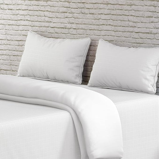 Ivory Window Checked Bedsheet with Pillow Cover