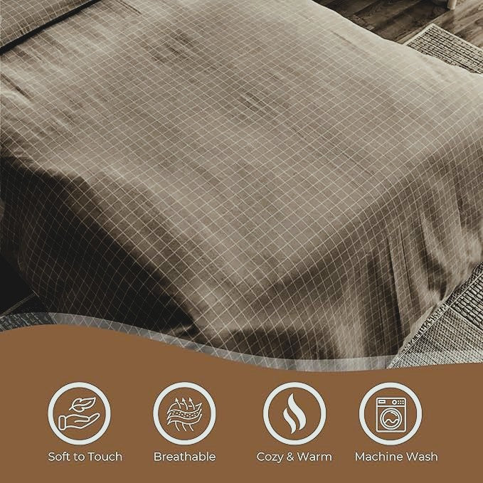 Mocha Window Checked Bedsheet with Pillow Cover