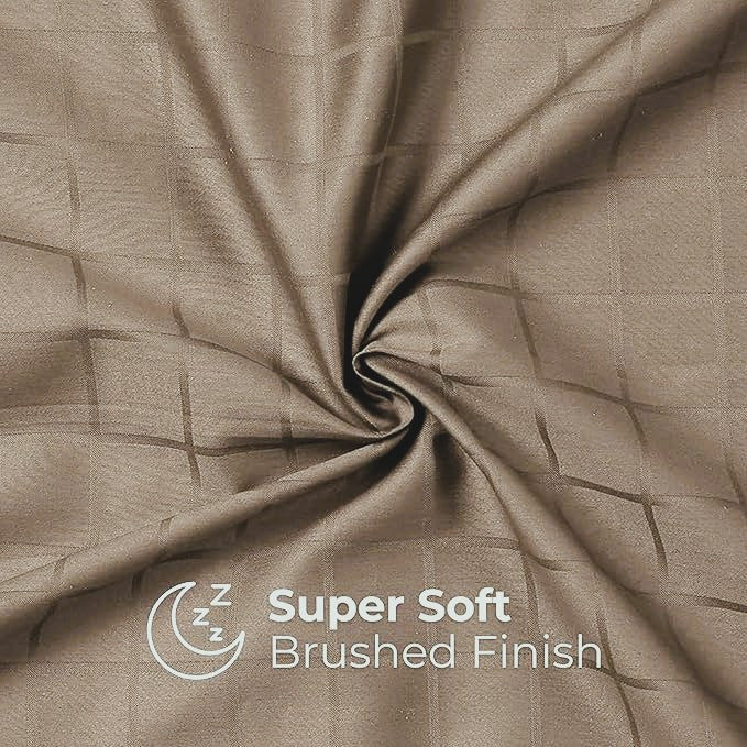 Mocha Window Checked Bedsheet with Pillow Cover