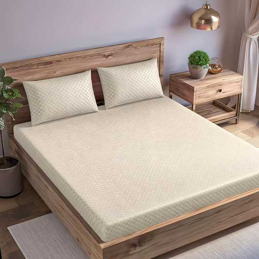 Pearl Dobby Checked Bedsheet with Pillow Cover
