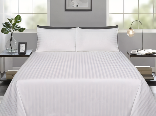 Satin Stripe 400 TC White Bedsheet