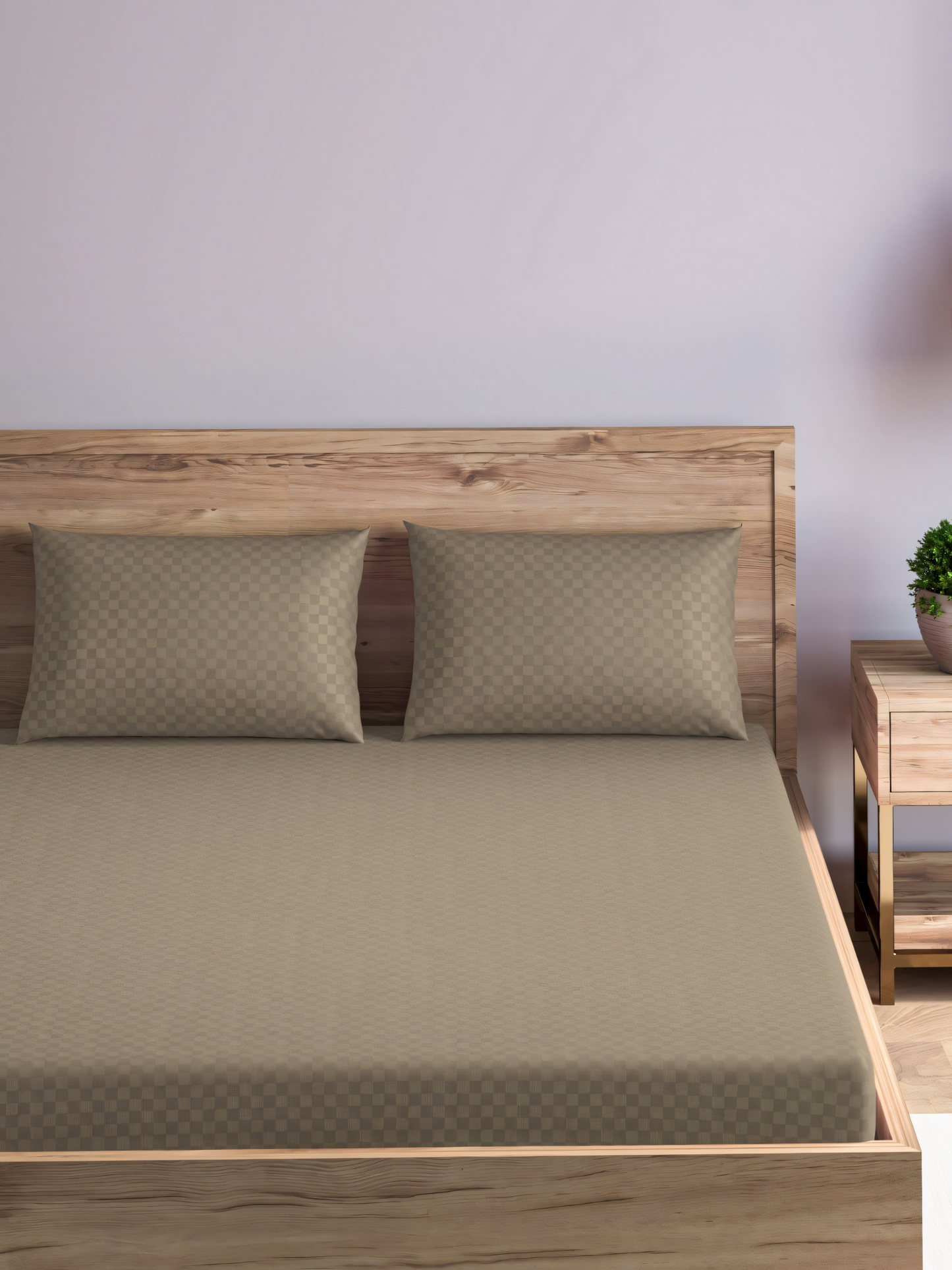 Smokey Dobby Checked Bedsheet with Pillow Cover