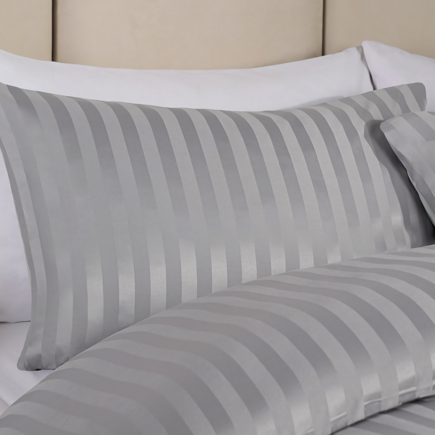 Silver Grey Stripe Design Bedsheet with Pillow Cover