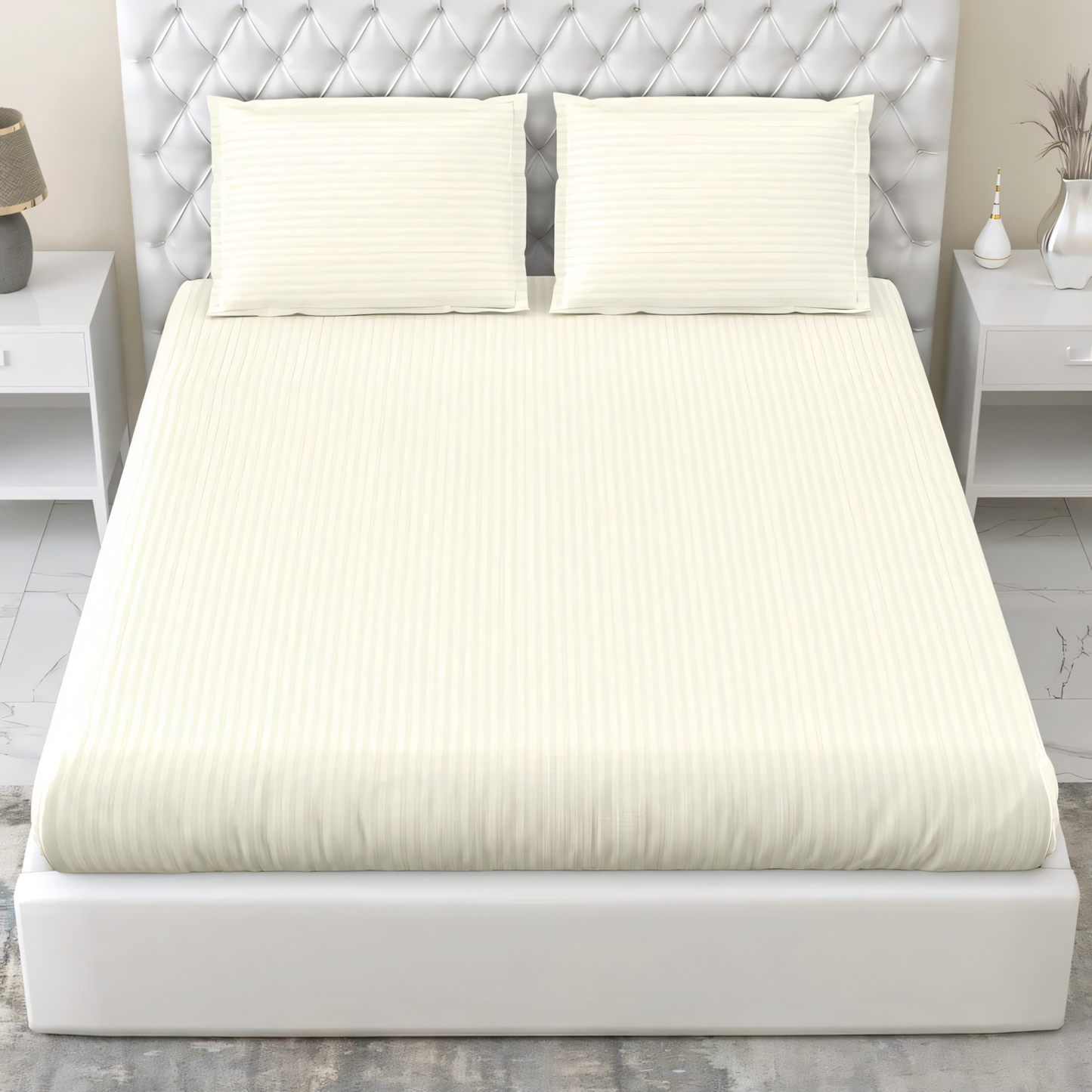 Ivory Stripe Design Bedsheet with Pillow Cover